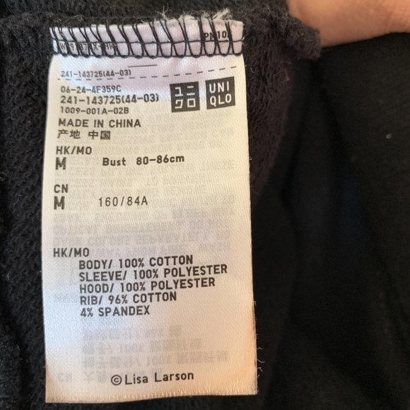 Uniqlo Lisa Larson Cartoon Cat Black Hoodie - Picture 3 of 5